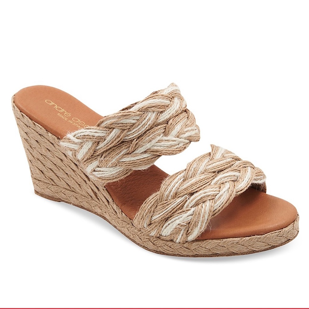 Andre Assous Tan Wedge Sandals with Braided Straps - BRAND NEW